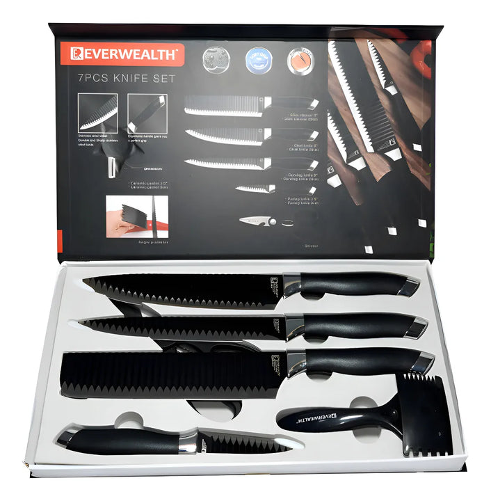 Juego De Cuchillos De Cocina X 7pcs Set En Acero Inoxidable Color Negro