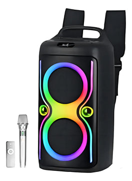 Parlante Mochila Ndr 6603 Bluetooth Karaoke Con Luces Color Negro