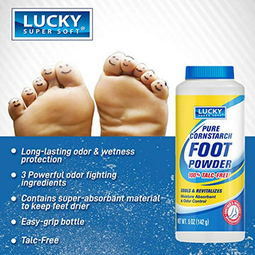 Talco Natural Para Pies Lucky - Polvo Absorbente 12x5oz