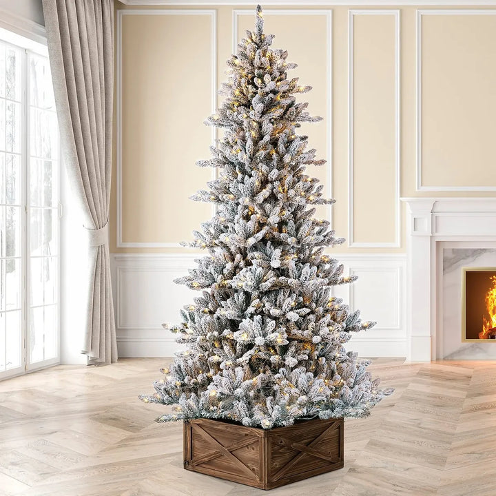 Glitzhome Arbol De Navidad Artificial De Abeto Flocado De Ni