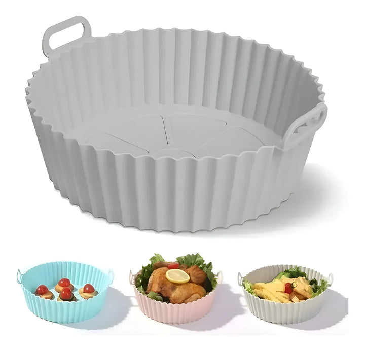 Canastilla De Silicona Olla Freidora Air Fryer Reutilizable Gris