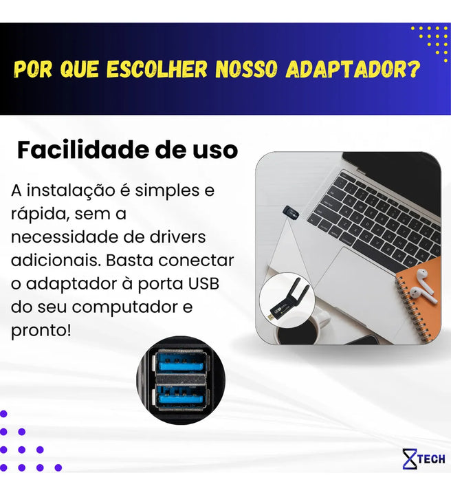 Adaptador Wifi Usb 5g Dual Band 1300mbps Com Antena