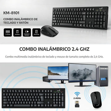 Combo Inalámbrico Teclado Y Mouse Genius Km 8101 Color del teclado Negro