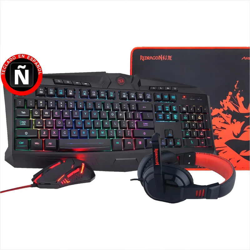 Kit de teclado y mouse gamer Redragon S101-BA Español de color negro
