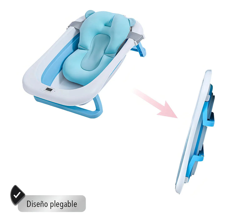 Bañera Tina Plegable Para Bebé Con Termómetro Cojín Azul Tina Bañera Plegable Para Bebé