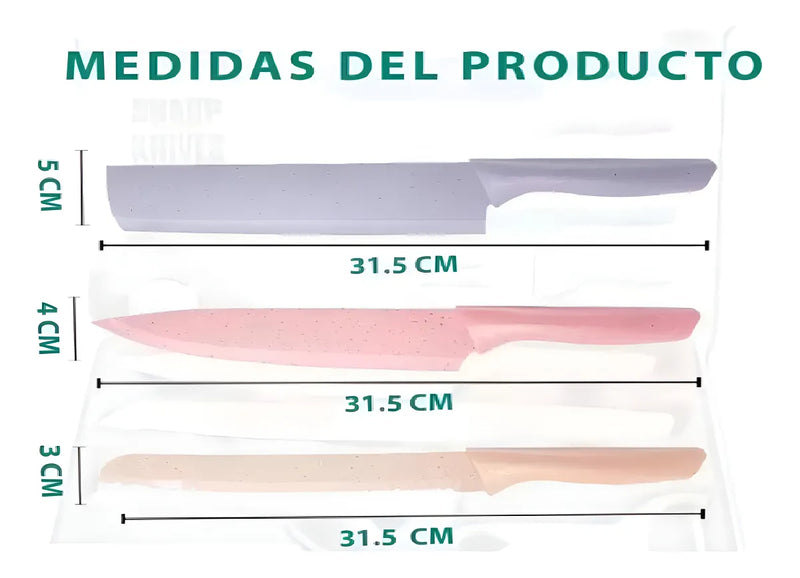 Set De Cuchillos Colores Pastel X6 Piezas Color Tonos pasteles