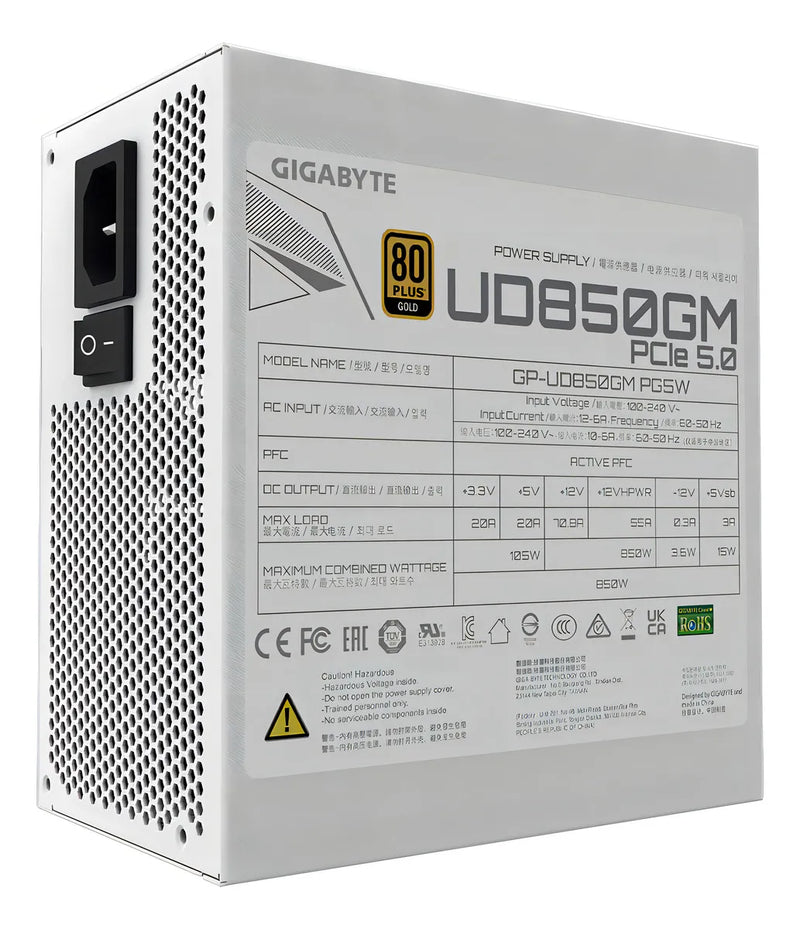 Fuente de poder para PC Gigabyte Full Modular GP-UD850GM PG5W 850W blanca