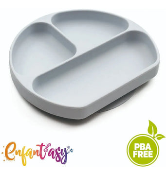 Plato Silicona Hondo Con Chupa Libre De Bpa Colores Color Gris