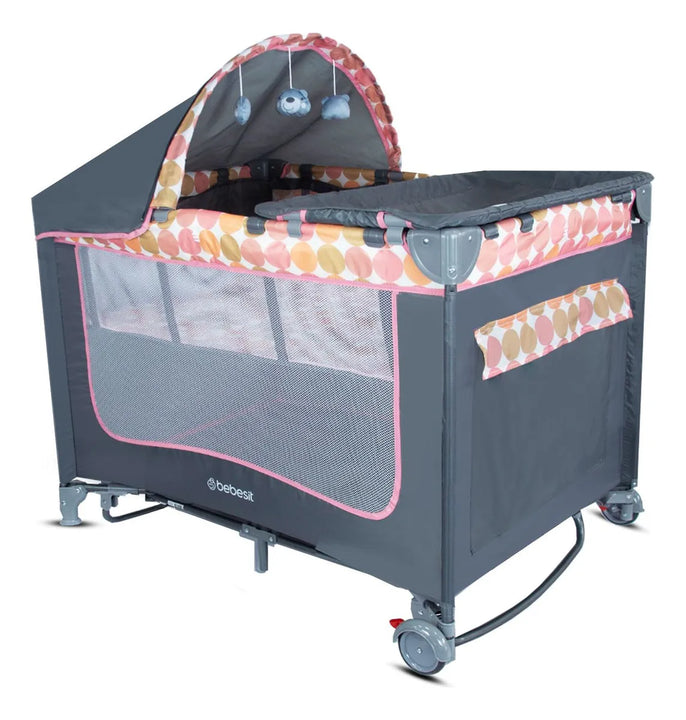 Cuna Corral Bebé Con Mecedora + Cambiador Magic Bebesit Con Ruedas