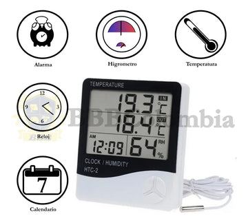 Reloj Termohigrometro Digital Sonda Temperatura Humedad Htc2
