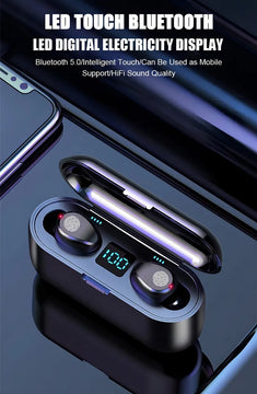 Audífonos in ear inalámbricos F9 negro con luz LED