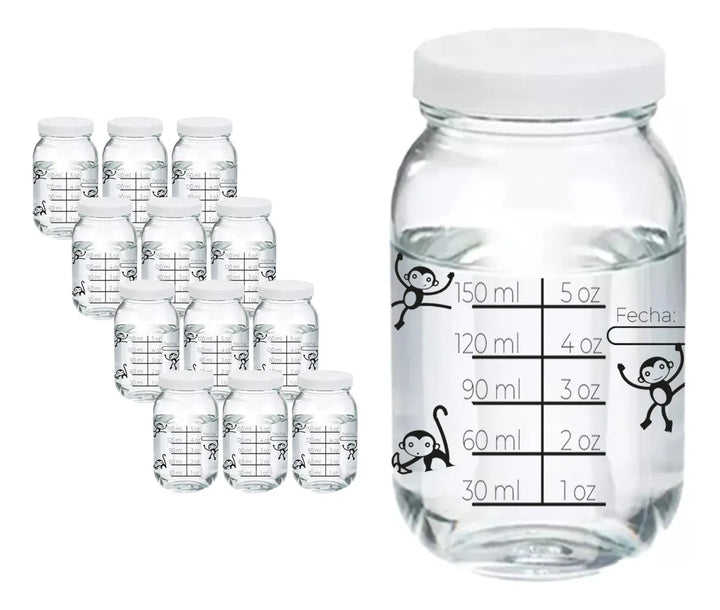 12 Frascos Envase Vidrio Medido Almacenar Leche Materna 8 Oz