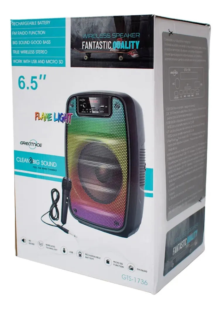 Parlante Gts-1736 6.5 Portátil Aux Usb Bt Micro Negro