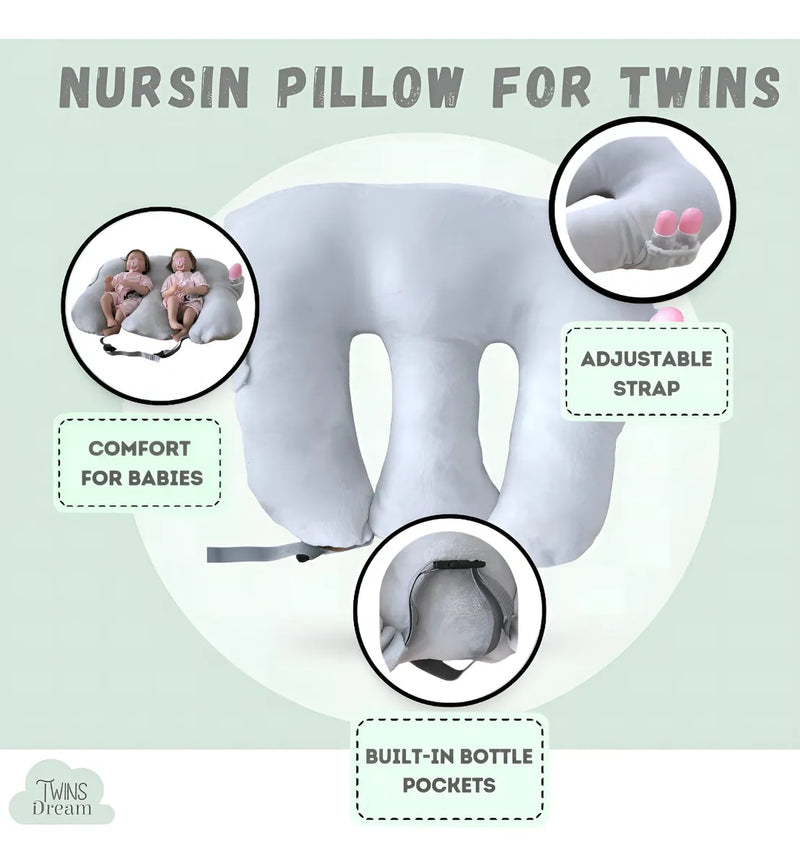 Almohada De Lactancia Para Gemelos 3 En 1 Gris Gemelar