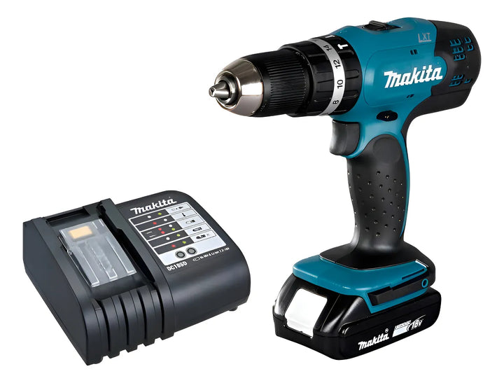 Taladro percutor atornillador inalámbrico de 13mm Makita DHP453X10 + accesorio