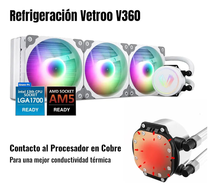 Enfriamiento Liquido Pc 360 Mm Argb Lga 1700 Am5 1200 Blanco