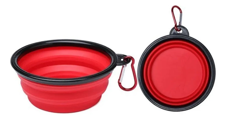 Plato De Goma Plegable Portátil De Mascotas Perro Y Gato Color Rojo
