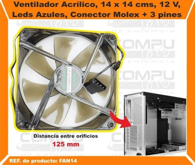 Zfan14 Ventilador 12v 14 Centimetros Molex 3 Pines Computoys