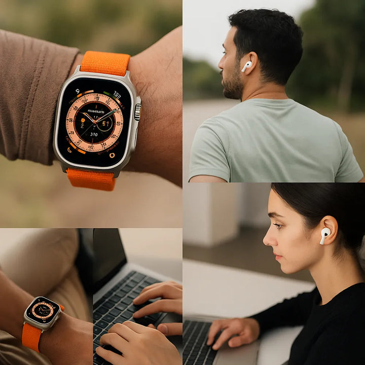 Combo Reloj Smart Watch X8 Ultra + Audifonos In Ear + Power Bank - Naranja