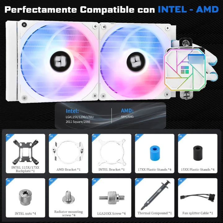 Enfriamiento Liquido Pc Cpu Ta 240 Argb Lga 1700 Am5 Blanco