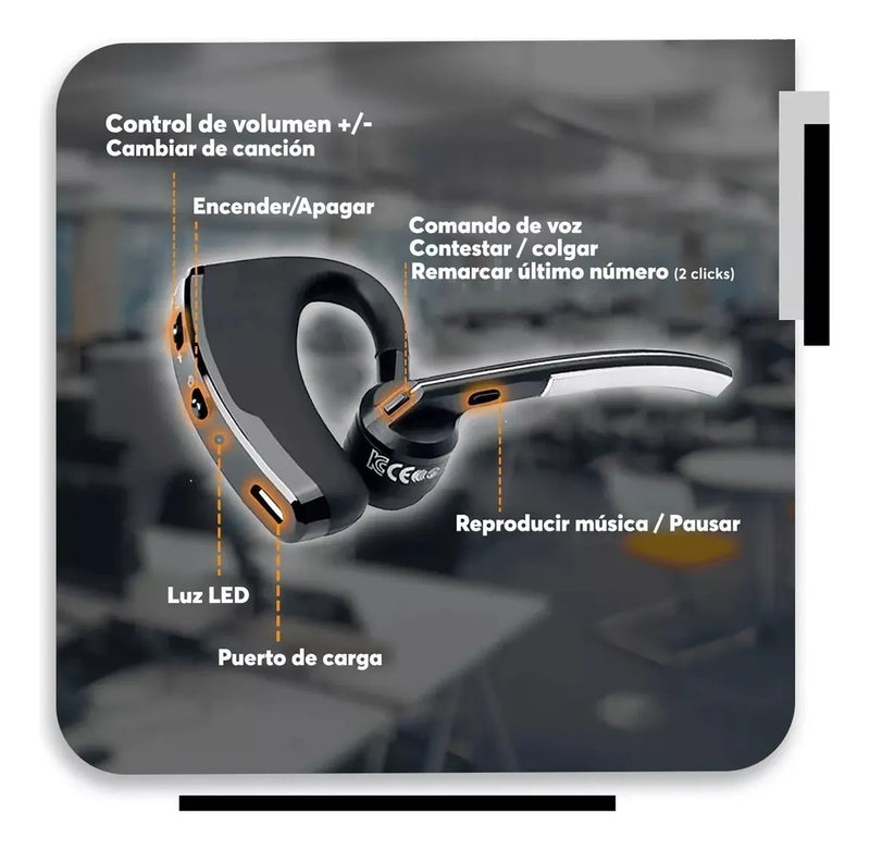 Audífono V8 Inalámbrico Negocios Conductor Larga Duración Negro