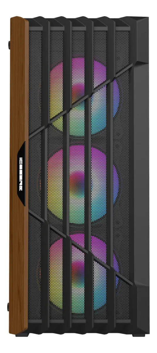 Caja Gabinete Gamer Iceberg Wood Core Argb 6 Ventiladores Negro