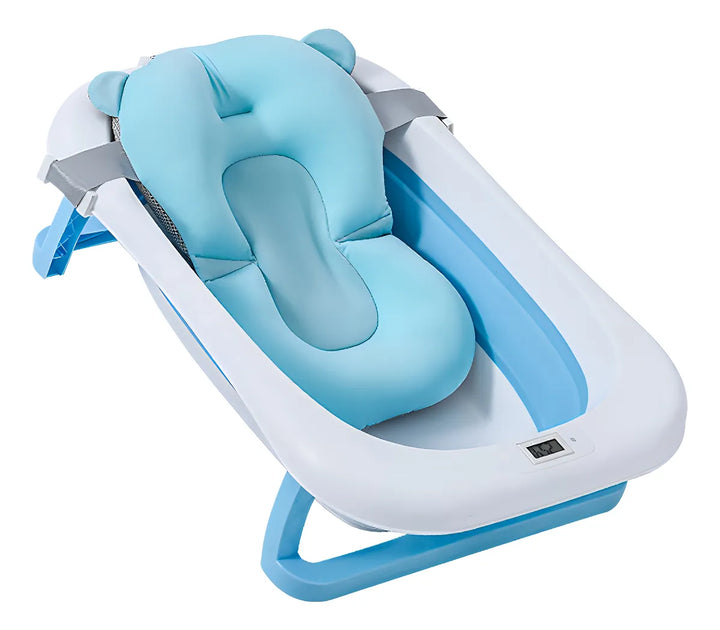 Bañera Tina Plegable Para Bebé Con Termómetro Cojín Azul Tina Bañera Plegable Para Bebé