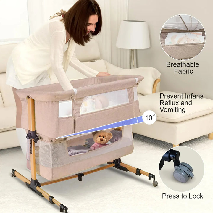 Cuna 3 En 1 Para Bebé Con Colchón Y Mosquitera Rosa