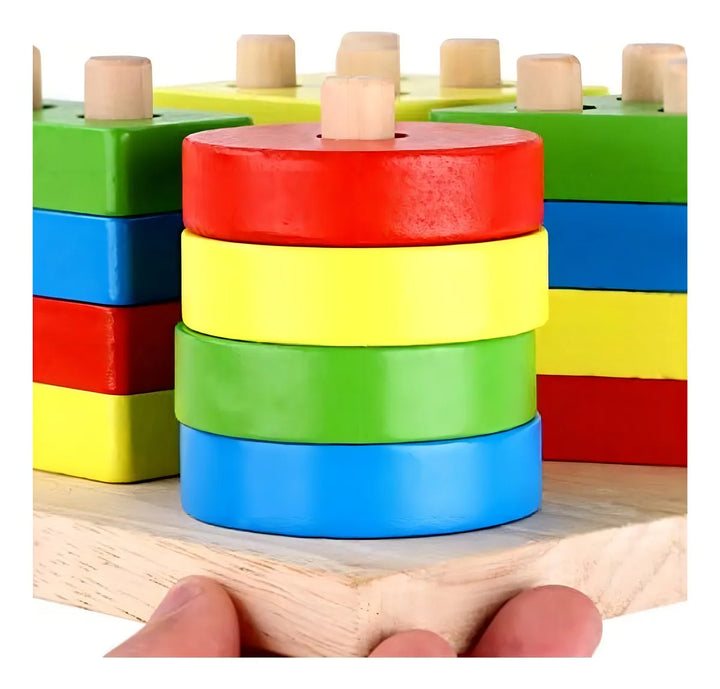 Juego Apilable Figura Geométrica Aprendizaje Montessori Madera Didácticos Niños