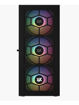 Chasis Atx Xyz Airone 100 Glass 6.fan Argb Negra Vidrio Temp Negro