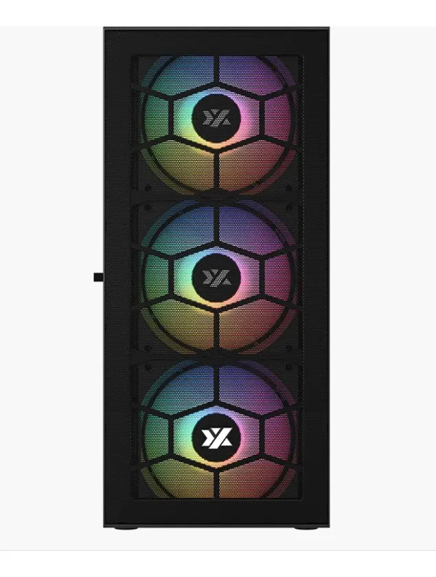 Chasis Atx Xyz Airone 100 Glass 6.fan Argb Negra Vidrio Temp Negro