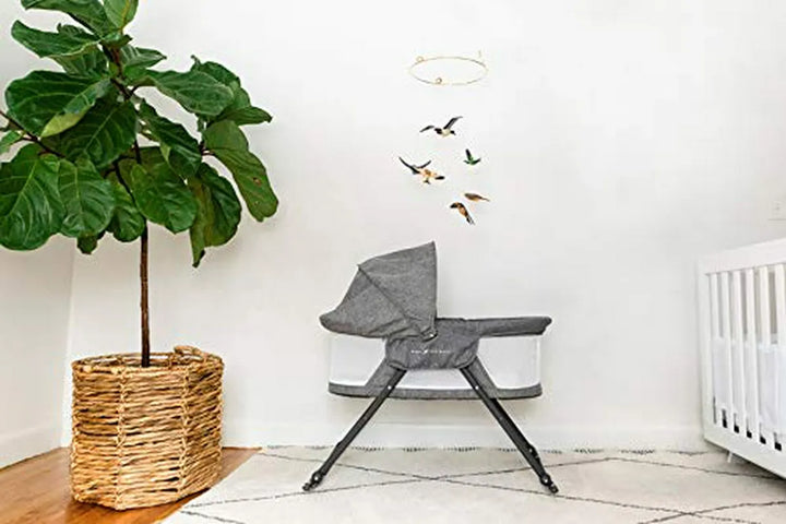 Cuna Mecedora Portátil Con Dosel Removible, Gris Tweed