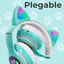 Audifonos Led Inalambricos Gato Diadema Luz Bluetooth Musica Color Verde