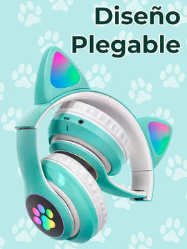 Audifonos Led Inalambricos Gato Diadema Luz Bluetooth Musica Color Verde