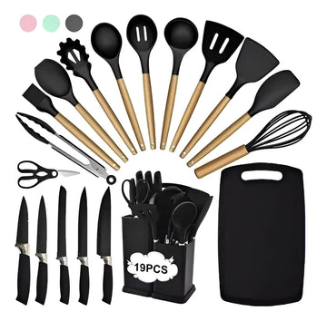 Set De Utensilios De Cocina Silicona Cuchillos Y Tabla 19pcs Aleatorio