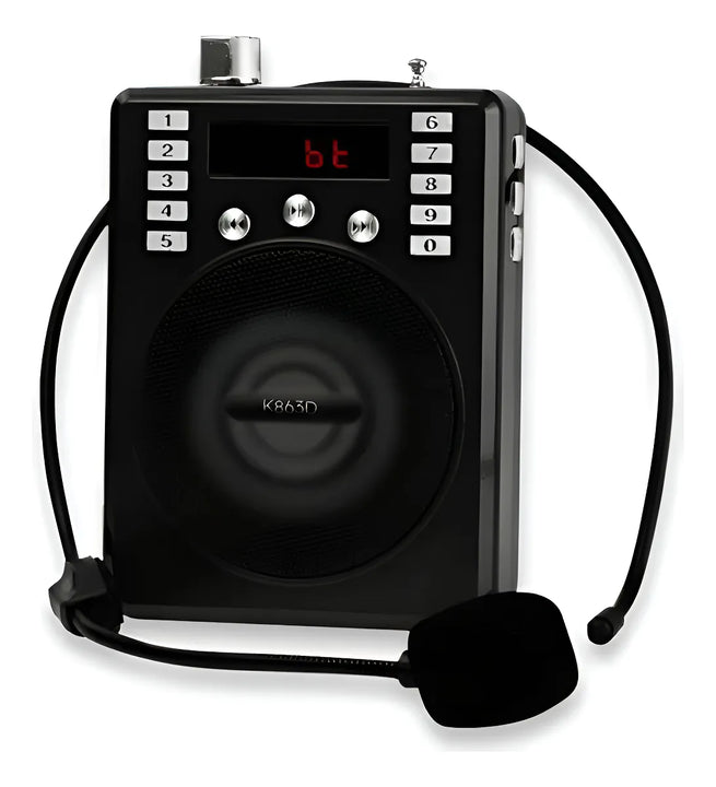 Parlante Amplificador Voz Recargable Micrófono Diadema Radio Diseño