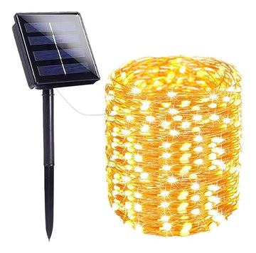 Luces Navideñas Con Panel Solar 300 Led Amarillo - 30 Metros