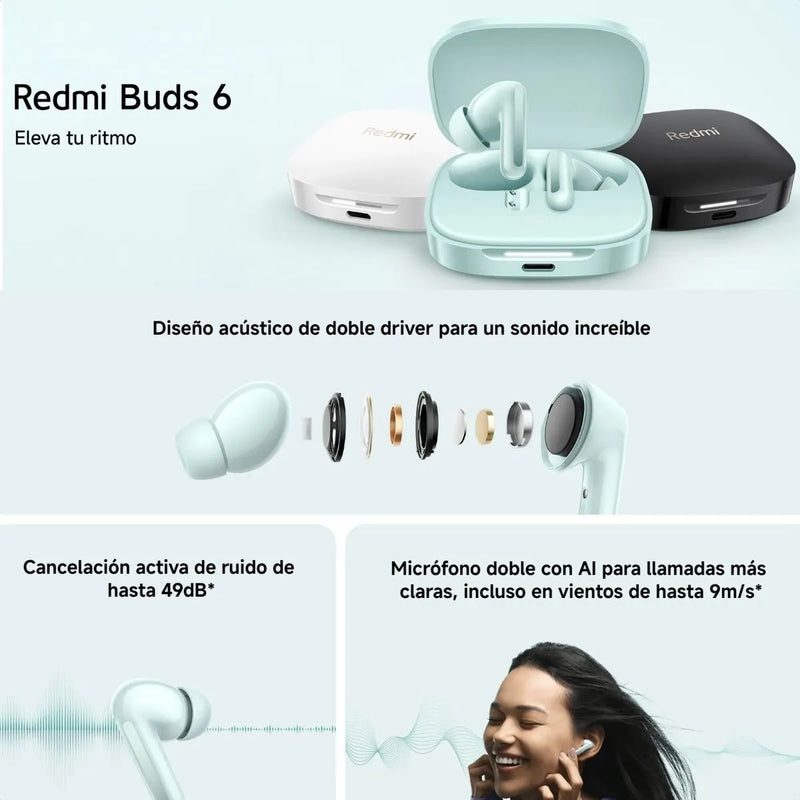 Xiaomi Redmi Buds 6, Auriculares Táctil, Anc 2-mic Ip54, Blk Negro