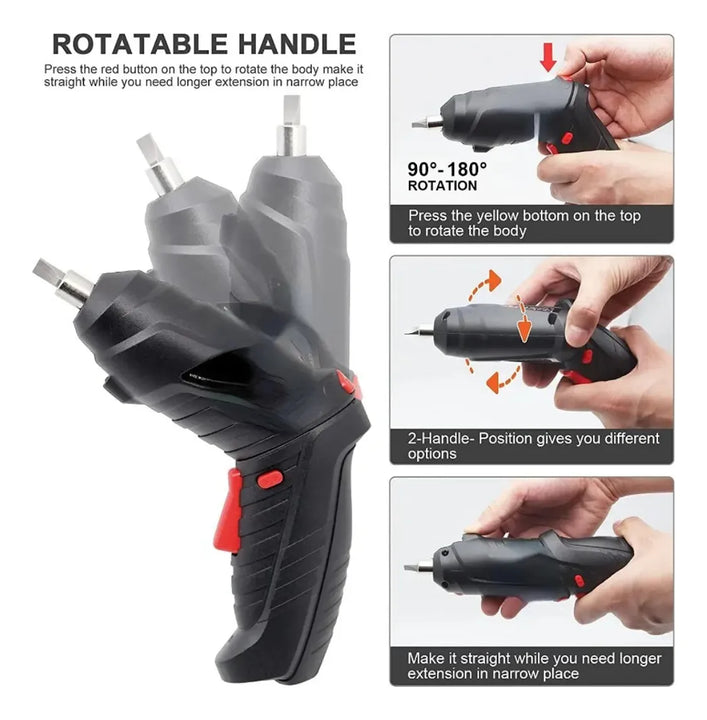 Destornillador Electrico Estuche 47 Accesorios Portatil Luz - Negro - 50-60 Hz