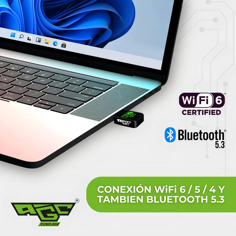 Adaptador Wifi Usb Tarjeta Red Pc 6g 5g Ax 900 Bluetooth 5.3 Doble Banda Dual / Windows 10 Y 11 / Marca Agc Tecnologia