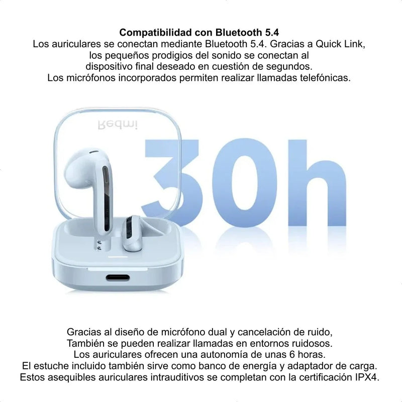 Xiaomi Redmi Buds 6 Active, Auriculares Bt Manos Libres, Wht Blanco