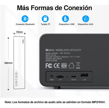 Bocina Bluetooth 1hora 20w Potente Con Bajos Profundos Negro