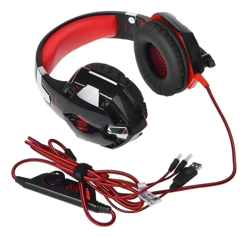 Fone de ouvido over-ear sem fio Kotion Gamer G2000 negro e rojo