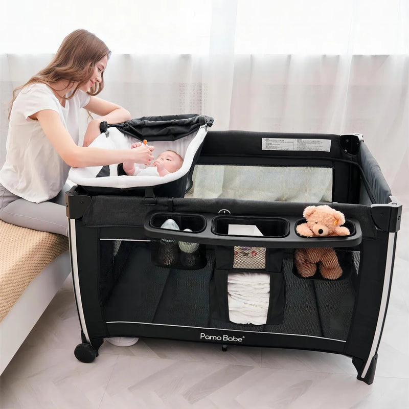 Cuna Portátil 4 En 1 Para Bebé Plegable De Viaje Gris