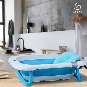 Bañera Tina Plegable Para Bebé Con Termómetro Cojín Azul Tina Bañera Plegable Para Bebé