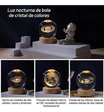 3d Lampara De Noche Led Galaxia Bola Cristal, Sistema Solar,luz Nocturna Colorida Led 3d Galaxia Bola De Cristal,base De Madera Regulable Modelo De Planeta De Amigos Y Amantes Navideños Para Niños