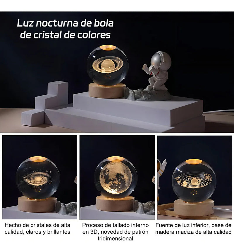 3d Lampara De Noche Led Galaxia Bola Cristal, Sistema Solar,luz Nocturna Colorida Led 3d Galaxia Bola De Cristal,base De Madera Regulable Modelo De Planeta De Amigos Y Amantes Navideños Para Niños
