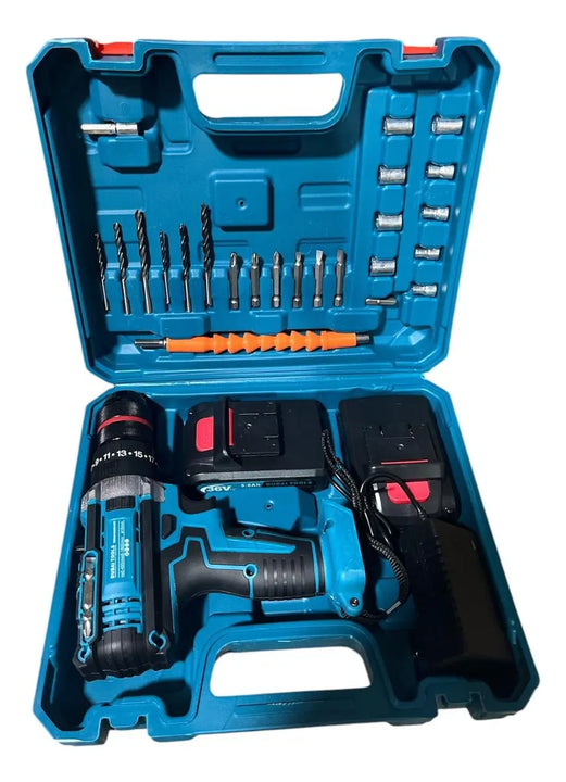 Taladro Inalambrico Doble Bateria Mandril Metalico Profesion - Azul Acero