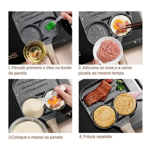 Sarten 3 Compartimientos Divisiones Huevos Pancakes Desayuno Gris