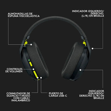 Auriculares Gamer G435 Logitech G Wireless Gaming Headset Color Negro/Amarillo fluorescente
